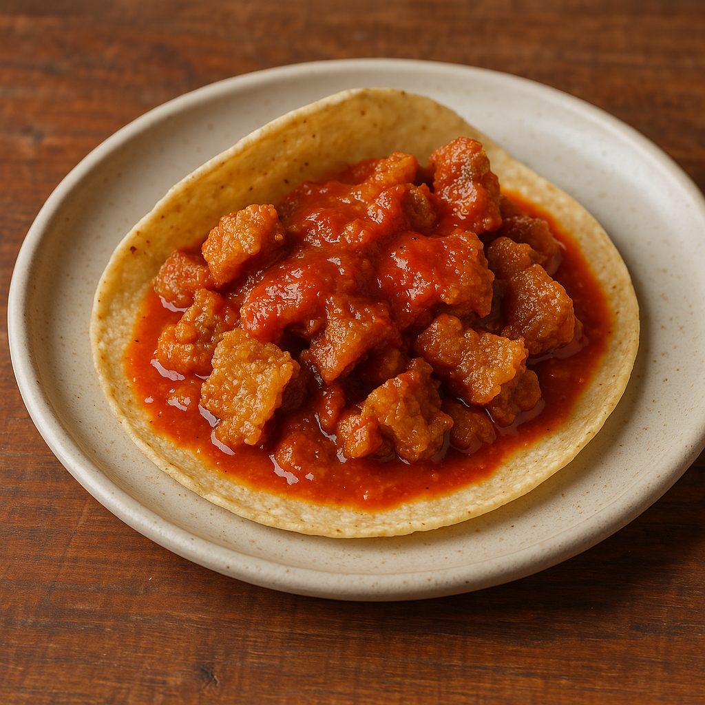 Taco de chicharrón en salsa roja