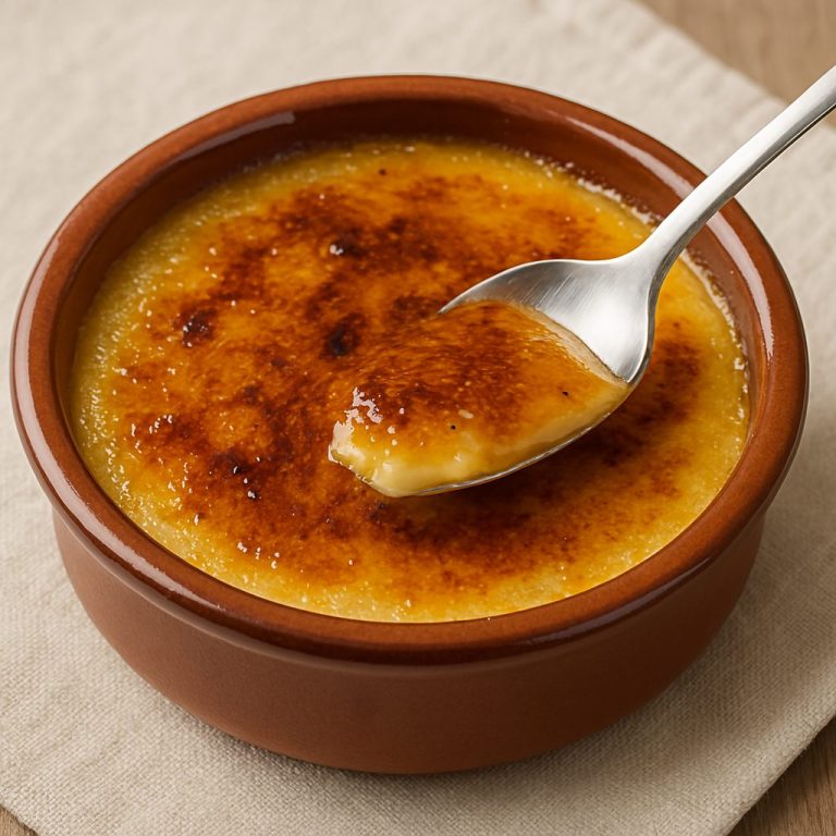 "Ramequines con crema catalana tradicional, cubiertos con una capa de azúcar caramelizada crujiente, servidos sobre una tabla de madera"