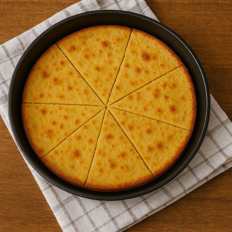 Porción de fainá dorada y crujiente servida sobre una tabla de madera, con bordes ligeramente tostados y textura suave en el centro, ideal como acompañamiento de pizza o como entrada.