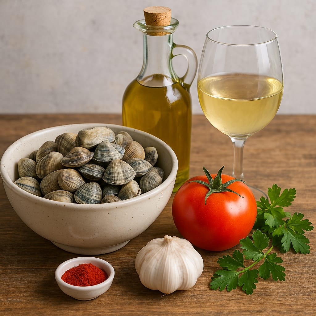 Ingredientes para las Almejas a la Marinera