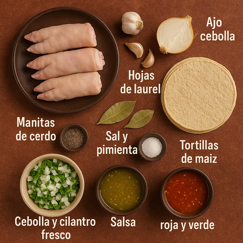 ingredientes para Prepara un Taco de Manitas de Cerdo