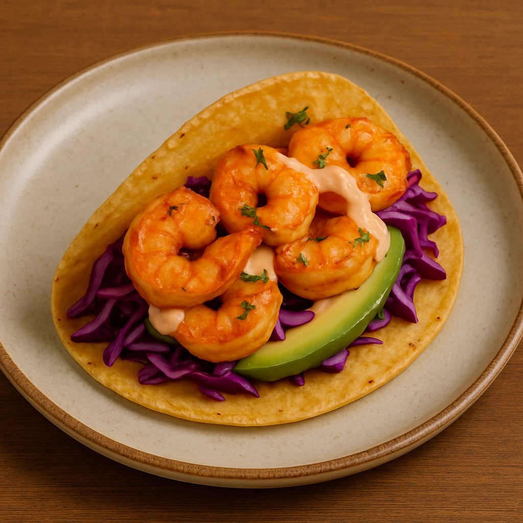 taco de camarón sobre un plato 