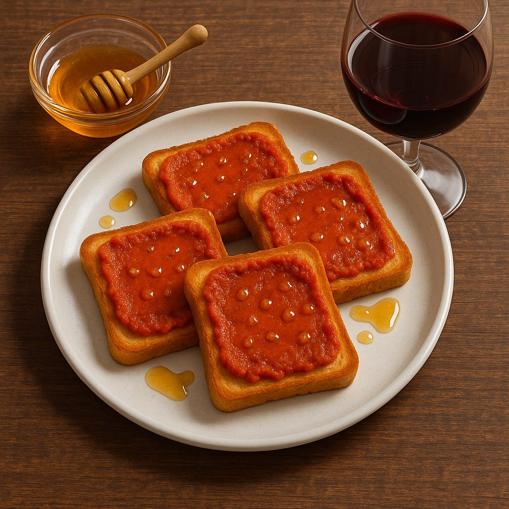 plato con tostadas de miel con sobrasa