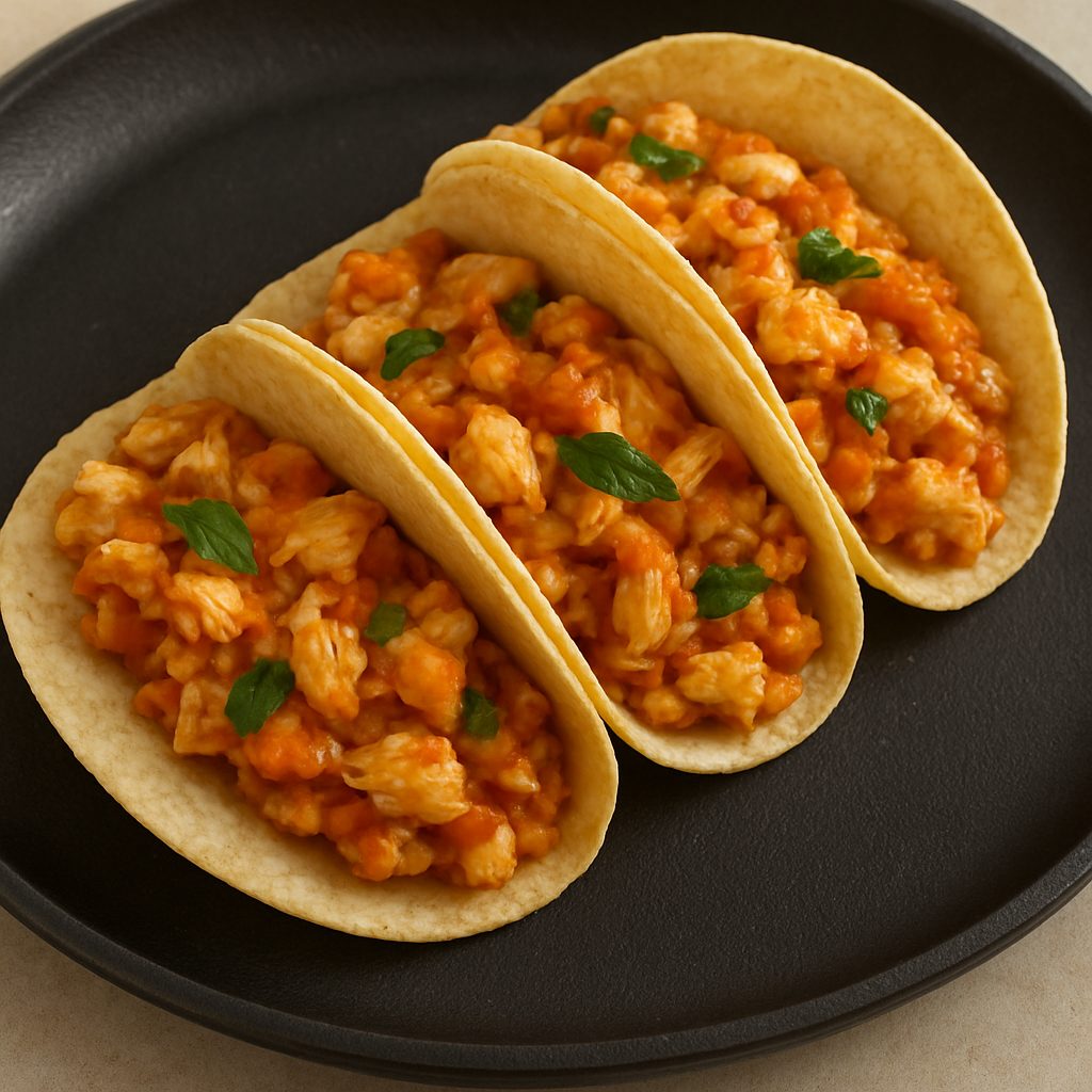Tortillas rellenas con guiso de cazón, listas para formar tacos, acompañadas de cebolla, cilantro y limón.