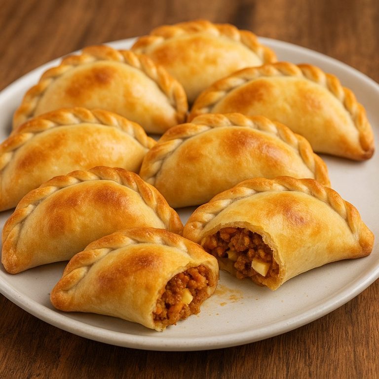 Empanadas tucumanas caseras con relleno de carne picada, huevo duro y condimentos, servidas recién horneadas en un plato.